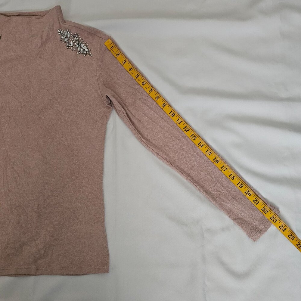 Express Light Pink Rhinestone Embellished Mock Neck Sweater Women's Size Medium - Picture 12 of 13